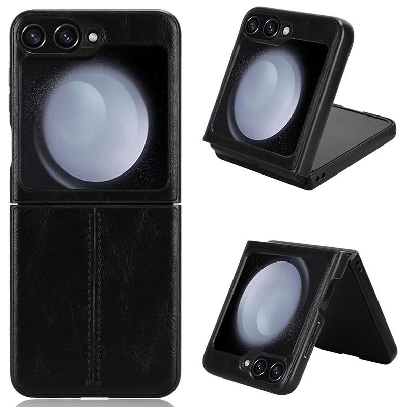 

Для Samsung Galaxy Z Flip6 5G Чехол Стежки Текстура коровьей кожи Кожаная задняя крышка для телефона Black