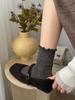Autumn And Winter Casual Cotton Socks Women'S Breathable Fungus Edge Calf Socks Bow Vertical Pattern Thin Stacking Socks Boneless Medium Tube Socks