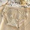 Women Mid Waist Ice Silk Lace Solid Color Antibacterial Crotch Comfortable Ladies Panties