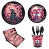 Halloween Themed Party Cutlery Paper Plates Tissue Birthday Supplies Pink Horror Disposable Birthday Party Set