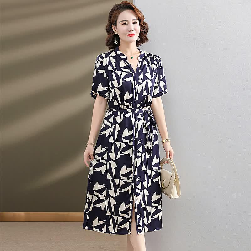 Women's Elegant Floral Print Round Neck Summer Dress