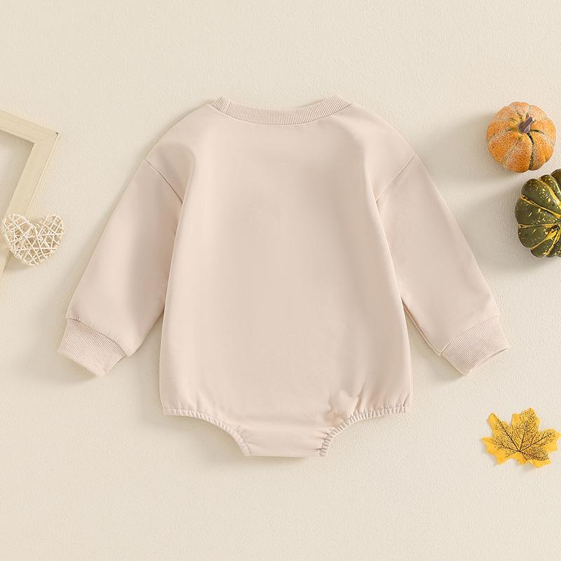 Newborn Baby Boys Girls Halloween Romper Long Sleeve Crewneck Letter Pumpkin Embroidered Casual Jumpsuit