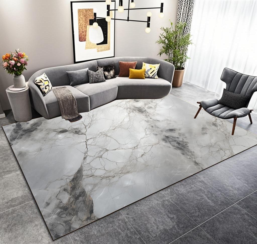 Luxury Gray Marble Living Room Carpet Nordic Home Decoration Sofa Fluffy Plush Rug Large Area Bedroom Bedside Antiskid Mat Floor