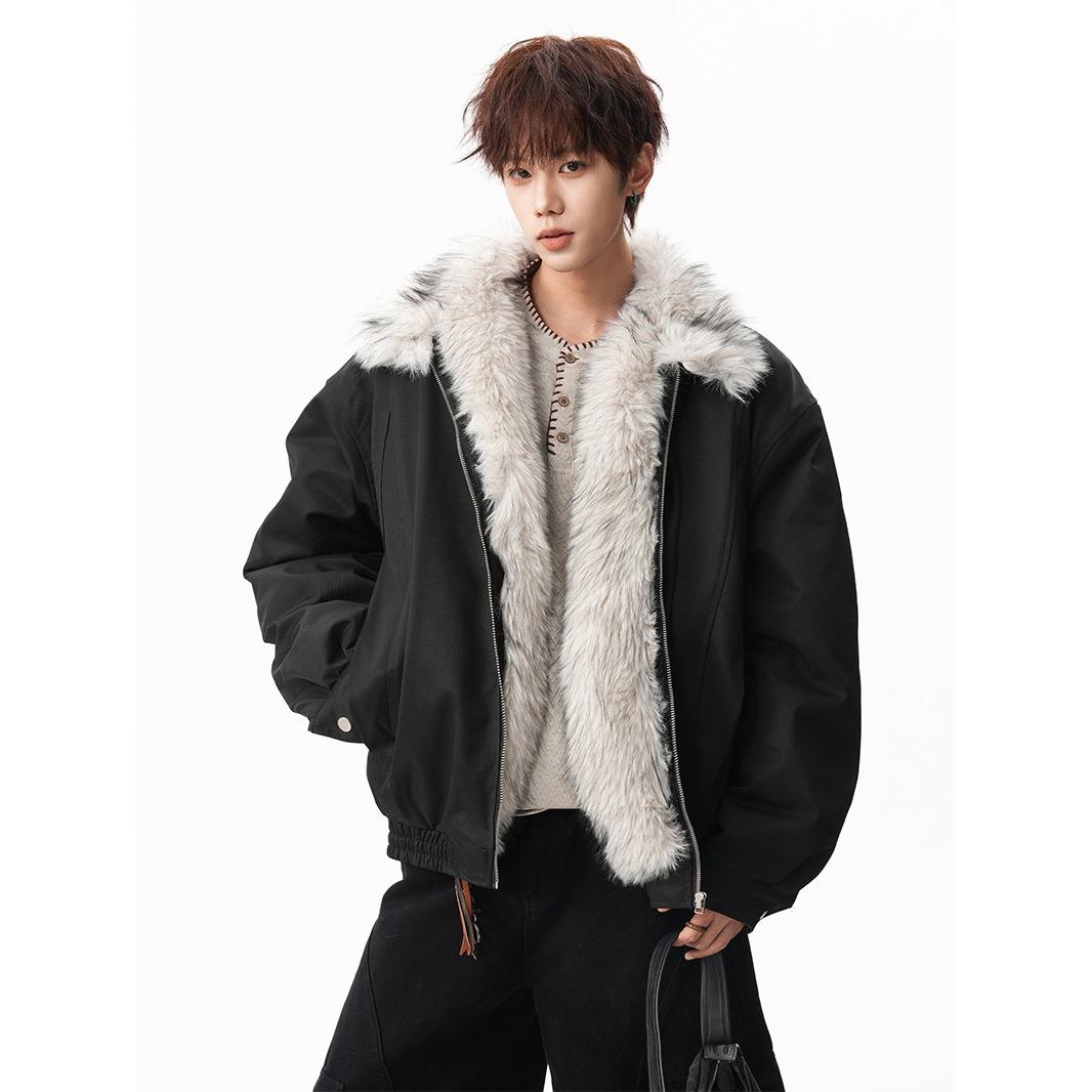 American Retro Wolf King Eagle Winter Jacket: Thick Velvet & Cotton, Unisex Trendy Herringbone Design XL