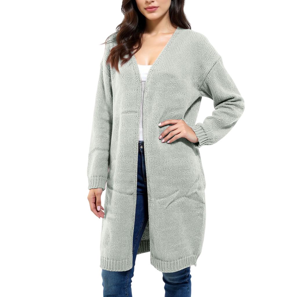 Women's Casual Mid-length Knitted Sweater Solid Color Top Coat