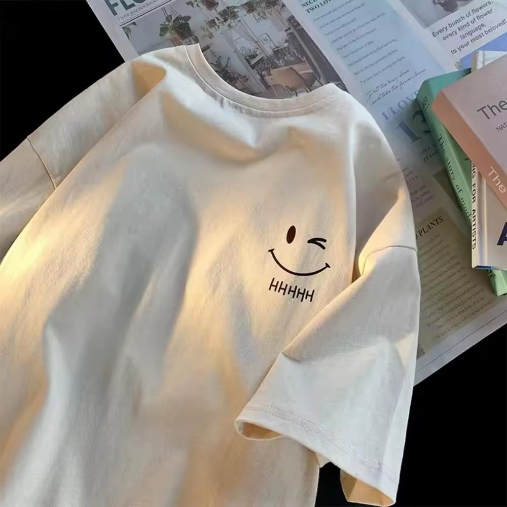 2025 new model smiling face pattern fashionable couple outfit cotton shortsleeved Tshirt classic and simple loose casual top