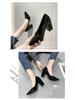 Women's Black Suede Chunky Heel High Heels - Comfortable Professional Formal Shoes