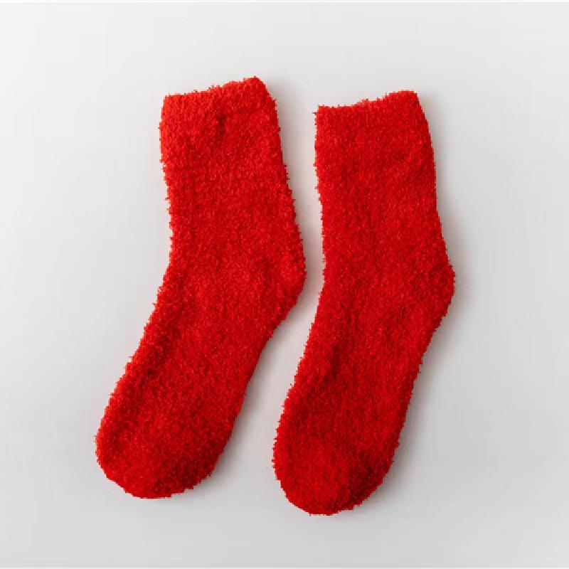 Women's Candy Color Coral Velvet Mid-Calf Socks - Thick, Warm, and Cozy for Autumn and Winter