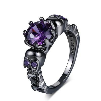Retro Punk Skull Gothic Ring For Women Men Halloween Goth Black Gold Color Rings Accession Wholesale Fashion Zircon R523