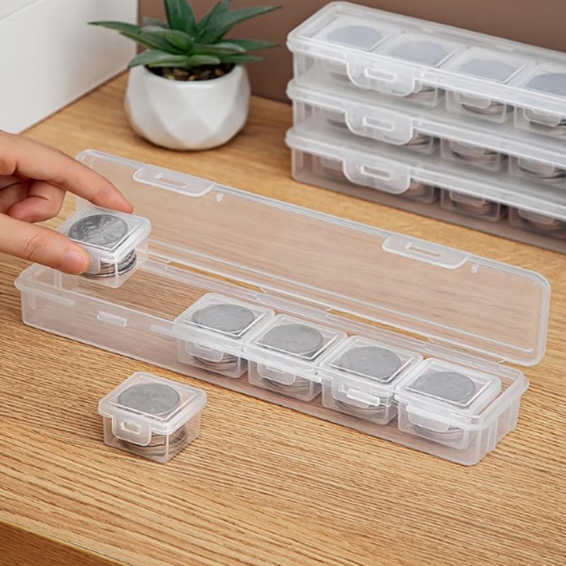 Clear Rectangular Coin Cases Capsules Container Holder Storage Box Plastic For Storing Coins Bins