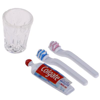 4 Stück/Set 1:12 Puppenhaus Miniatur Mini Zahnpasta Zahnbürste Becher Küchenspielzeug