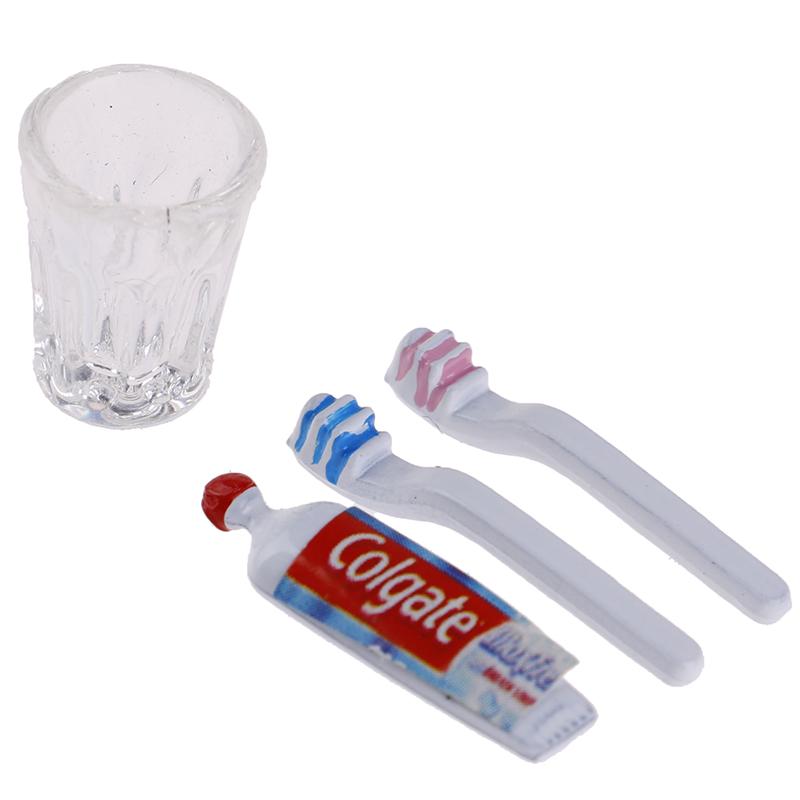 

4Pcs/Set 1:12 Dollhouse Miniature Mini Toothpaste Toothbrush Cup Kitchen Toys