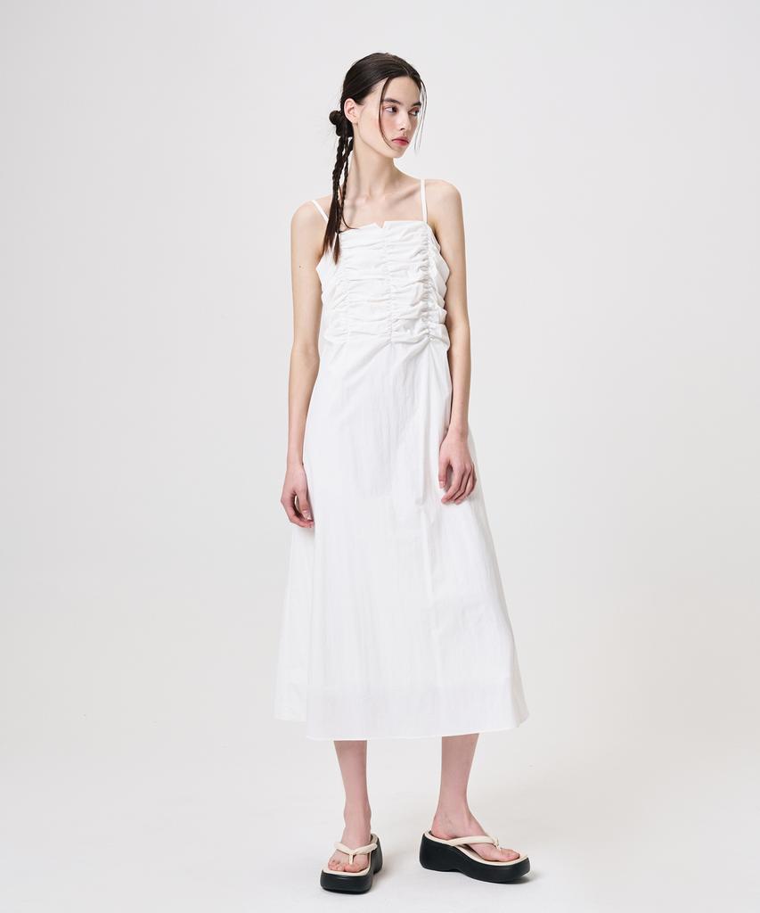 Etmont Slip Heart Neck Shirring Dress, White