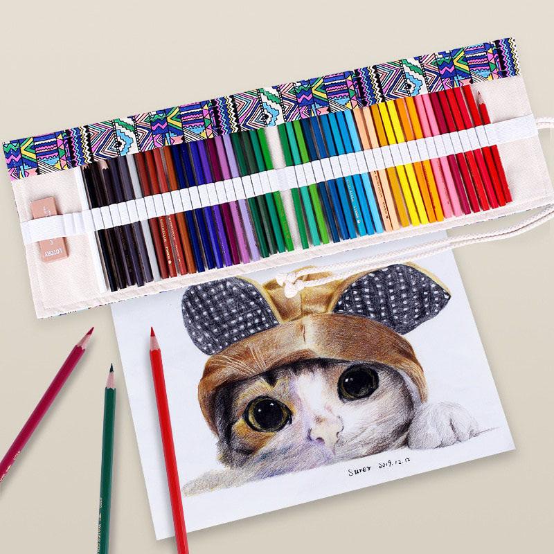 12/24/36/48/72 Hole Colorful Cloth Pencil Case Stationery Pencil Storage Bag Pencil roll School Student Supplies Paint Brush Bag