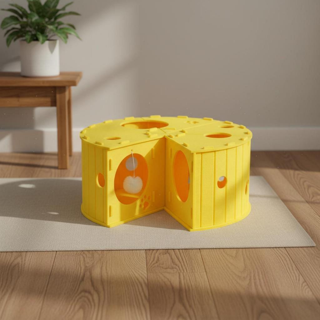 Cheese Feline Tunnel Multi-Hole Design Felt Cave Easy To Clean