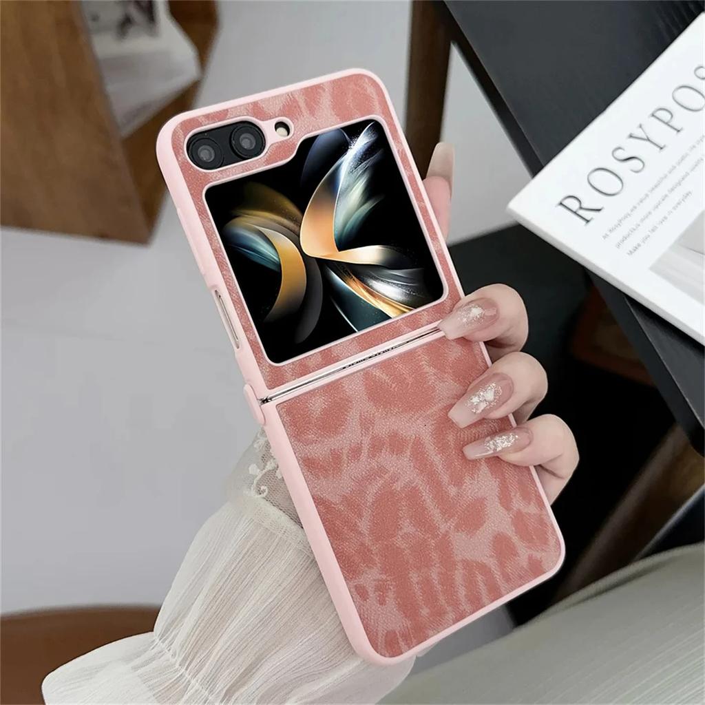 Fashion Leopard Print Phone Case for Samsung Galaxy Z Flip 6 Z Flip 5 Z Flip 4 Z Flip 3 Ultra Thin Leather Shockproof Case