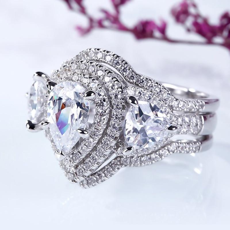 Sterling  Cubic Zirconia 3Pcs Set Rings Women for Wedding Engagement Party Luxury Trendy  Female Jewelry