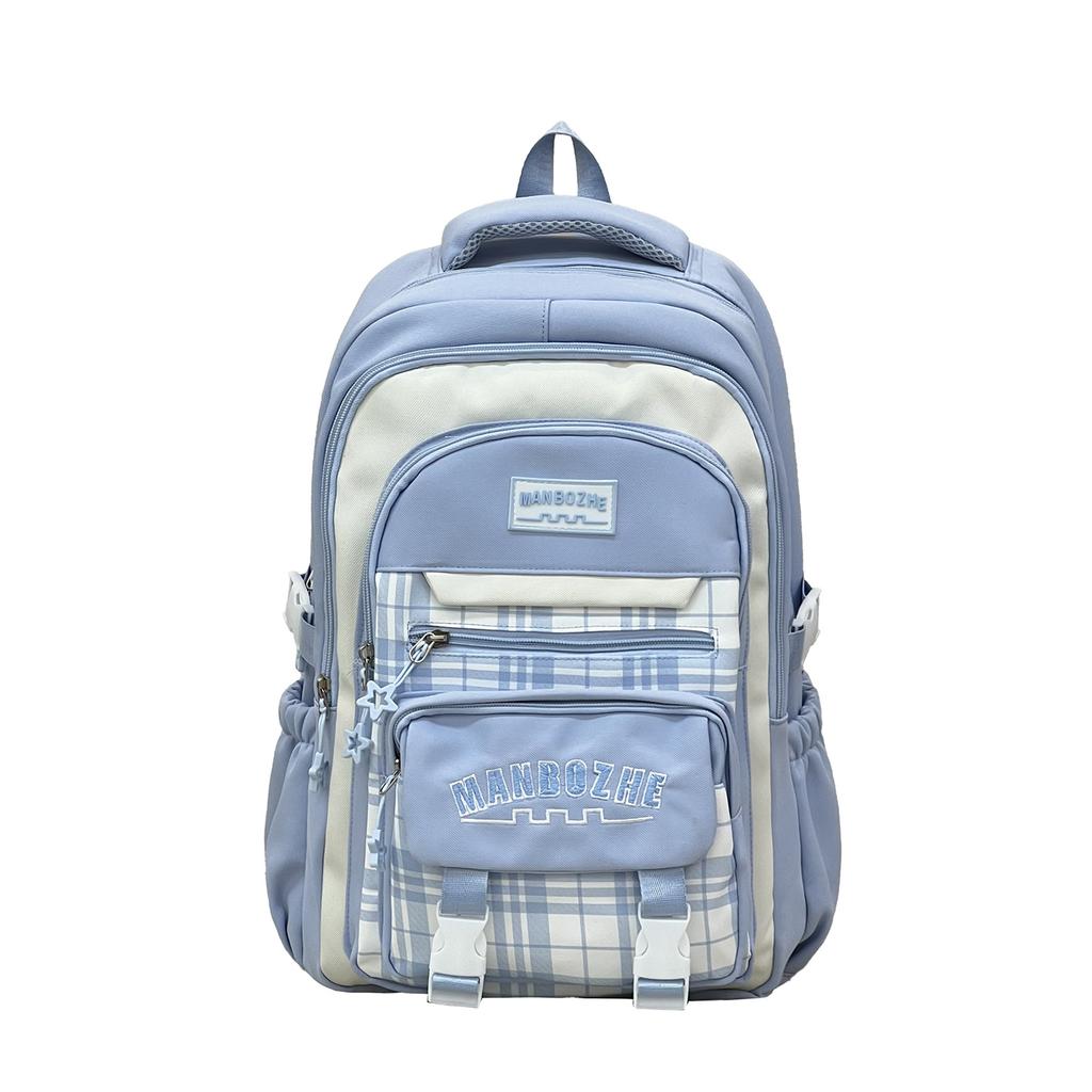 Schoolbag wholesale 1011 large capacity student schoolbag plaid contrasting color college style multi-layer backpack short trip backpack female