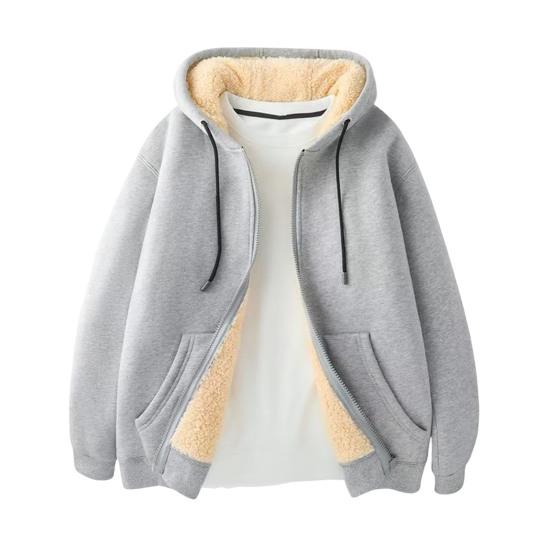 Fleece Thickened Hoodies Women Solid Color Zip Up Warm Lined