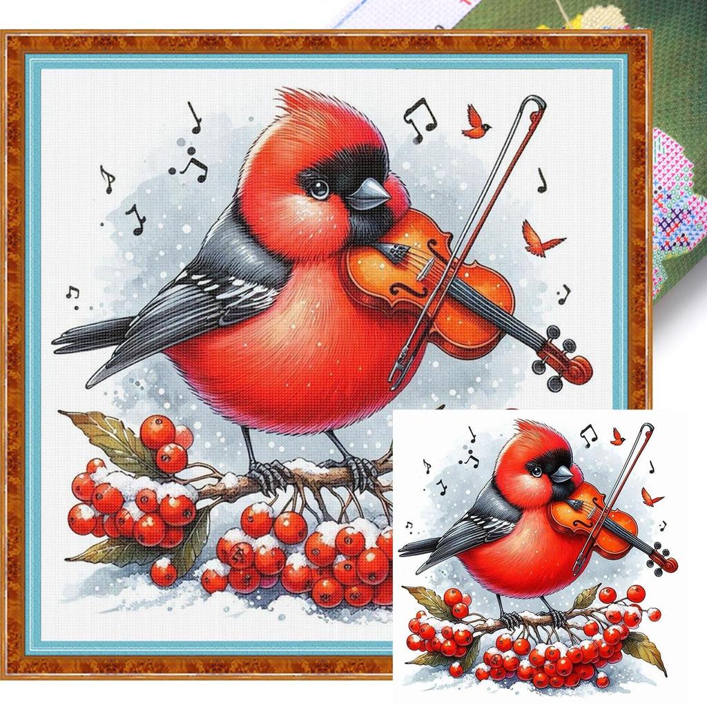 Winter Bird Printed Cross Stitch Kit 40x40cm DIY 11CT Embroidery Craft Set Decor
