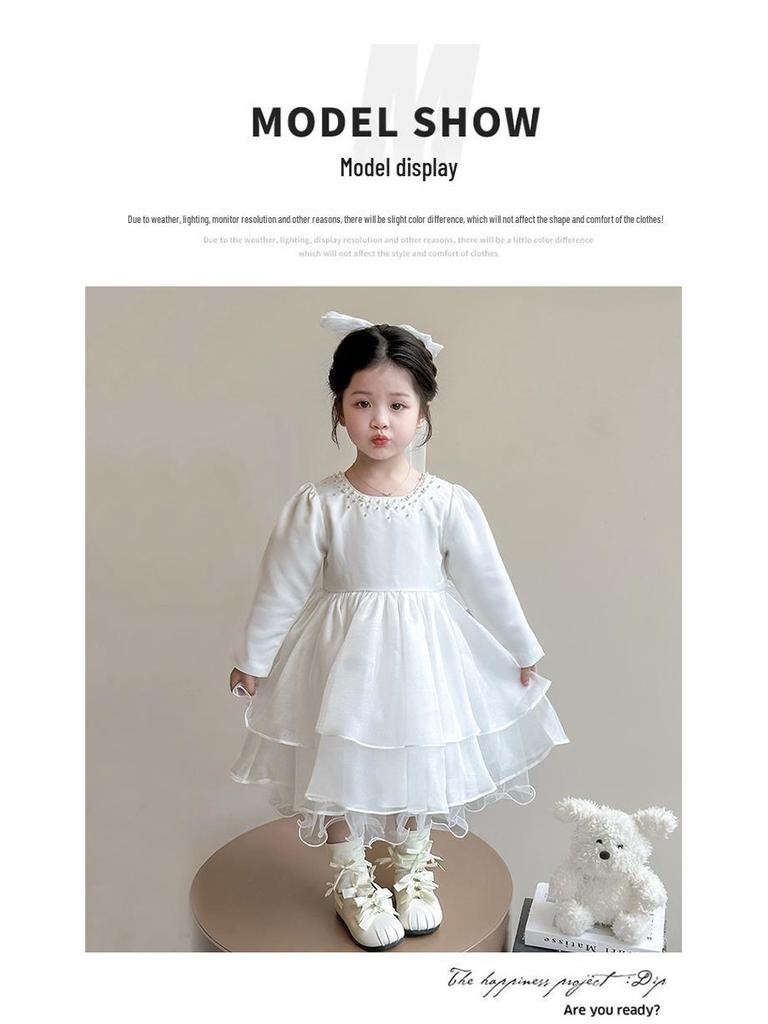 White Tulle Dress for Girls, Ages 2-7 - Spring/Autumn Flower Girl Dress