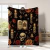Halloween Flannel Blanket Pink Pumpkin  Ghost Terrifying  Black Cat Gothic Dark  Multiple Sizes Single Person Double Person