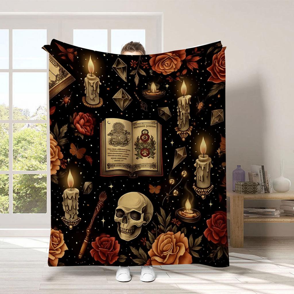Halloween Flannel Blanket Pink Pumpkin  Ghost Terrifying  Black Cat Gothic Dark  Multiple Sizes Single Person Double Person