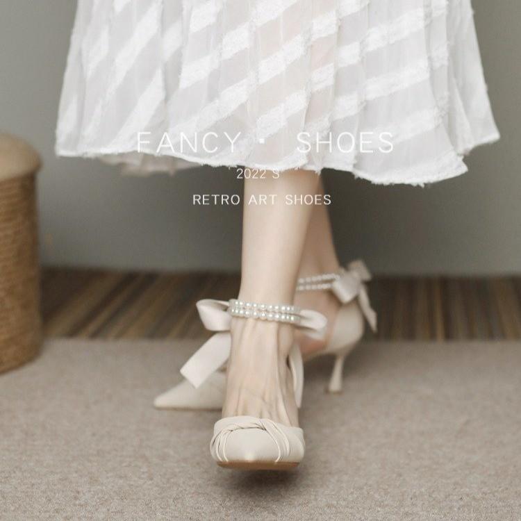 Fashion Temperament Single Shoes Spring New Pearl Pointed Head Shallow Mouth Stiletto with High Heels