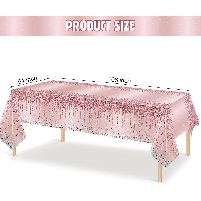 Pajean 3 Pcs Pink and Rose Gold Tablecloths Glitter Diamond Table Cover PE Girl Party Glitter Table Cloths Sequin Printed Plastic Tablecloths for