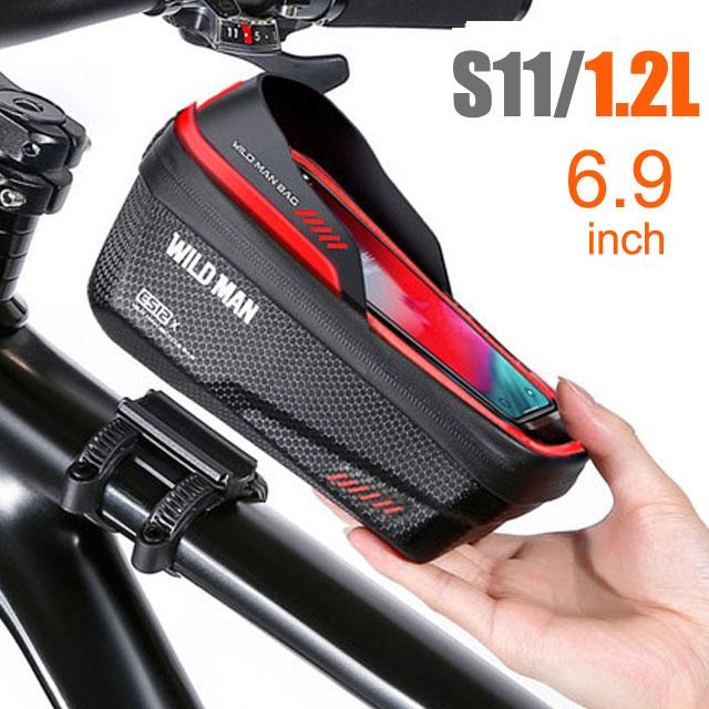 WILD MAN New Rainproof Bike Bag Bicycle Front Cell Phone Holder with Touchscreen Top Tube Cycling Reflective MTB