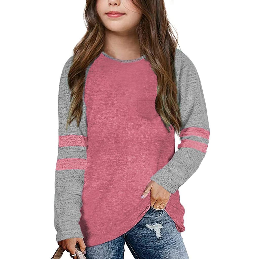 Flicktröjor För 4-15 År Långärmade Raglan Toppar med Rund Hals och Ficka