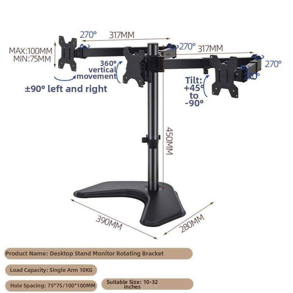 Rotating Monitor Stand 1/2/3 Screen Height Adjustable Dual Screen Monitor Mount Mechanical Arm Heavy Duty Clamp on Monitor Arm