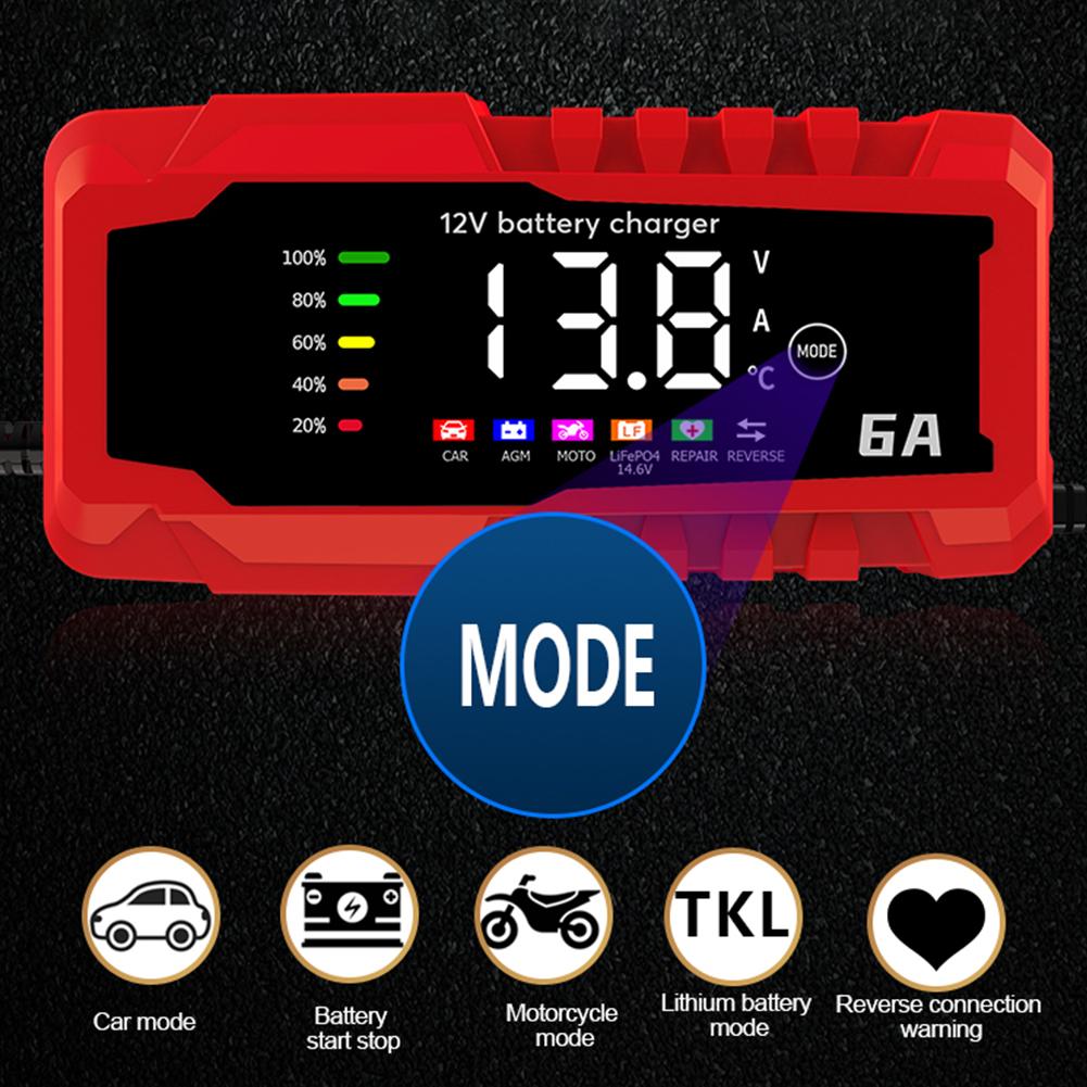 12V 6A Smart Repair Battery Charger LCD Display Smart Fast Charger Car Battery Maintainer Automotive Tools