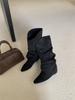 Temperament Pleated High Boots Suede Piled Boots Women's Fried Street Boots New Pointed Trousers Long Boots Long Boots