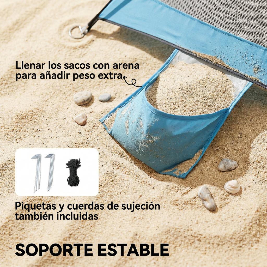 Beach Tent for 2-3 People with Sandbags, Door, Windows, UPF30+ Carrying Bag Pocket Sky Blue