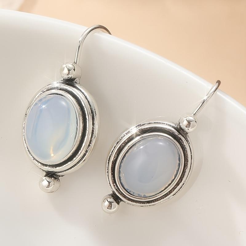 

Vintage Copper Color Oval Inlaid Stone Pendant Earrings, Women s Personalized and Trendy Holiday Party Accessories Gifts