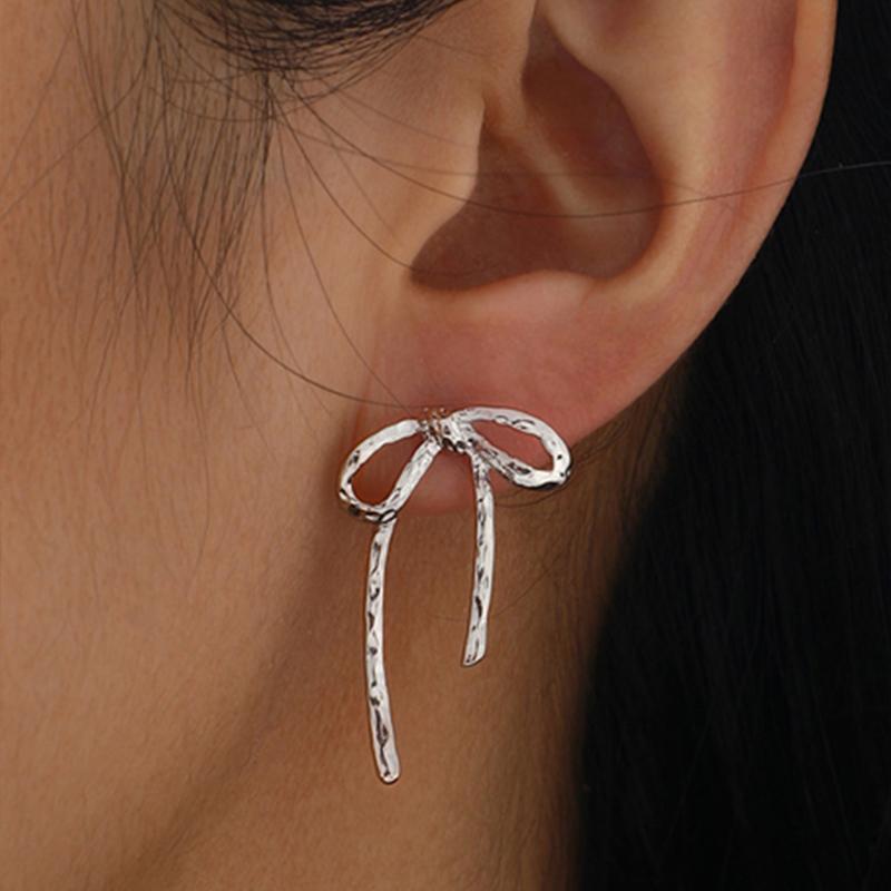 2025 New Gold Color Hollow Bow Stud Earrings for Women Simple Metal Line Wrapped Fashion Earrings Aesthetic Jewelry Gift
