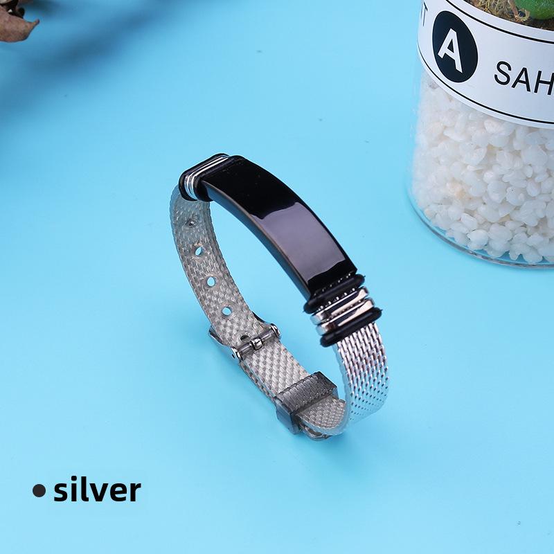 

Регулируемый гравированный браслет для пары из ПВХ и нержавеющей стали на День святого Валентина серебряный