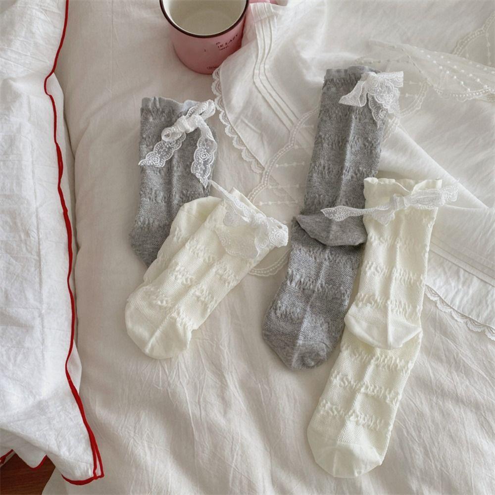 3Pairs Thin Lace Bow Socks Ins Style Sweet Socks Women Cute Mid Tube Socks  Girl