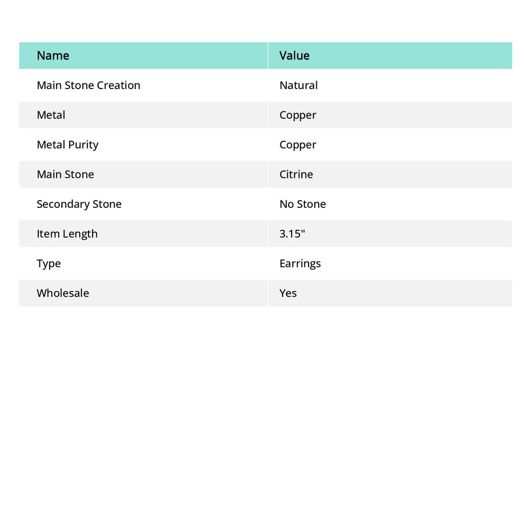 Citrine Handmade Copper Wire Wrap Jewelry Earring 3.15" m5S98