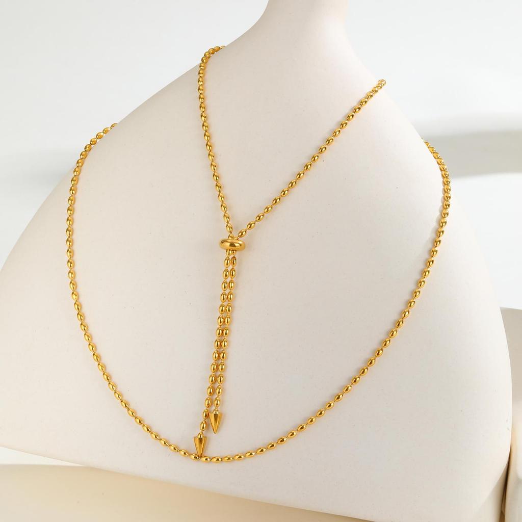 Fashion Accessories Women'S Stainless Steel Rice Bead Chain Adjustable Necklace Gold 2140