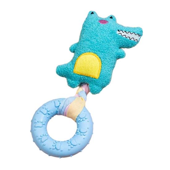 Haustier Kauspielzeug Cartoon-Figuren Weicher Plüsch TPR Kauspielzeug-Ring mit eingebautem Geräusch