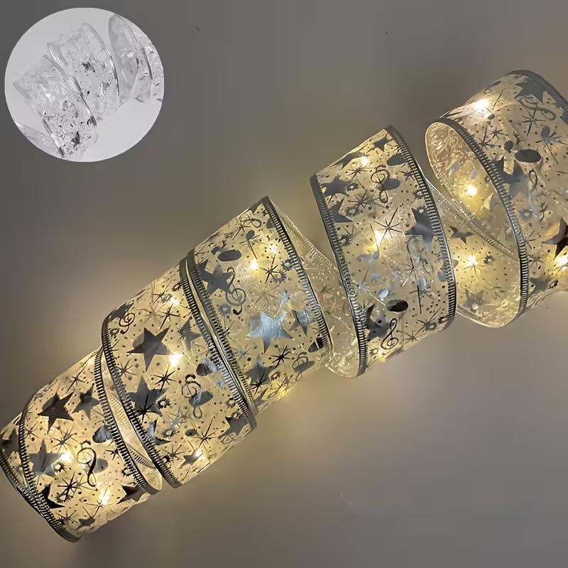 Christmas Ribbon Fairy Lights Home Decor 2025 DIY Bow String Lights Tree Ornaments Christmas Decorations New Year 2026