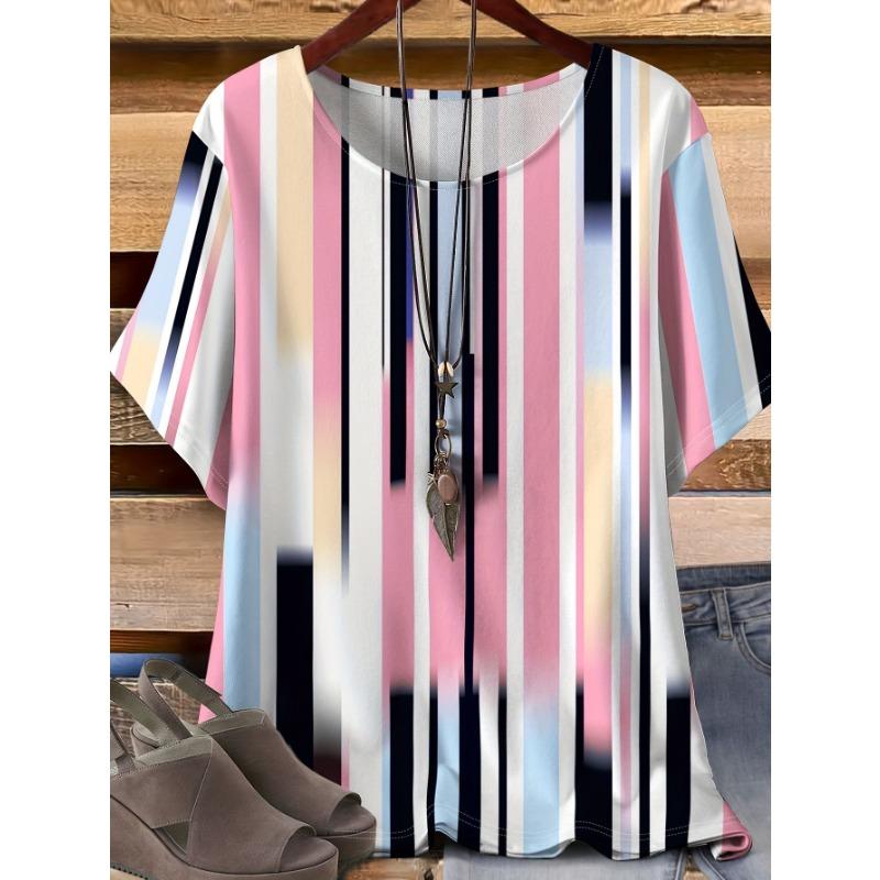 Damen Sommer Freizeit T-Shirt mit Rundhalsausschnitt und kurzen Ärmeln, mit modischem 3D-Print-Design, geeignet für den Außen- und Innenbereich.
