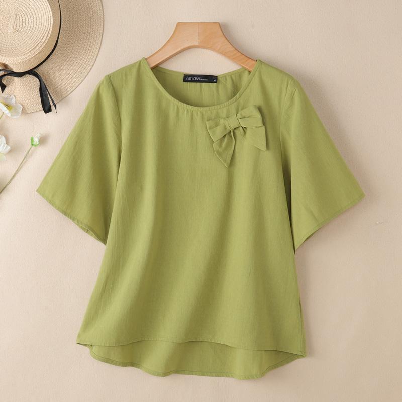 ZANZEA Damska letnia bluzka z okrągłym dekoltem, casualowa, z rękawem 3/4, luźna