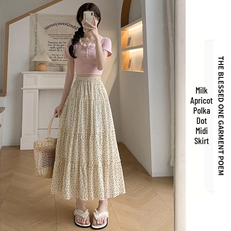 

Белая миди-юбка в корейском стиле с цветочным принтом - Женская летняя 2024 А-силуэт, юбка-зонт, дизайн торт S абрикосовый/кремовый