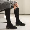 Suede Round Toe Elegant with Low Heels Fleece-Lined Ladies Knee High Shaft Shoes Autumn Winter Demi-season Women's Long Boots