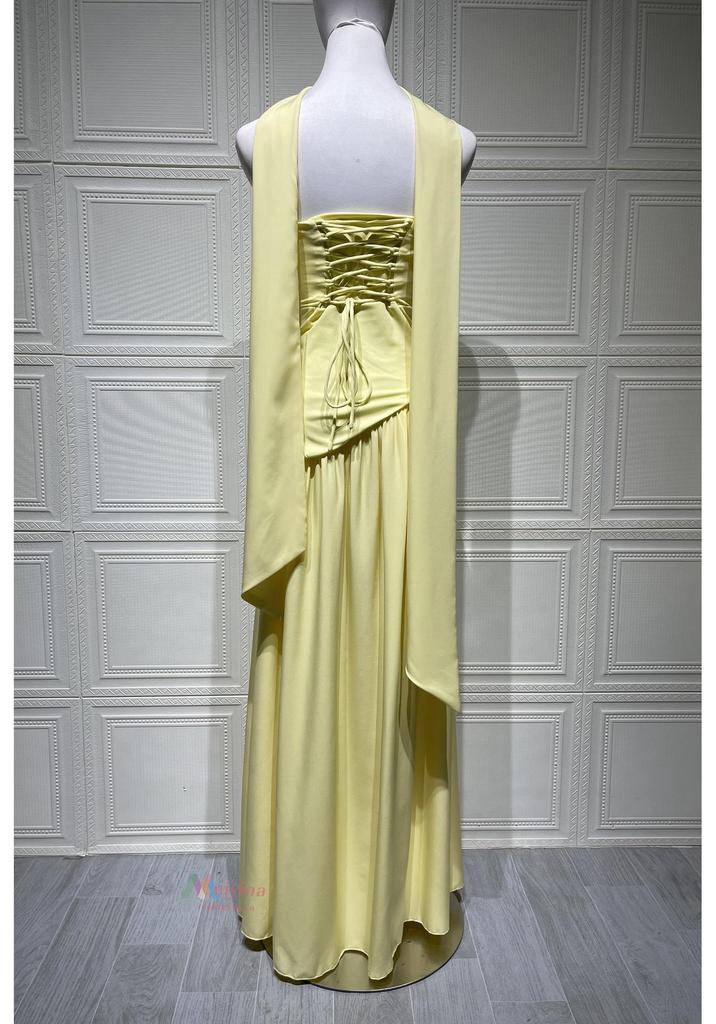 Vestido de mujer sin tirantes, sin espalda y con abertura, estilo europeo y americano, 2025 - Sexy, Color liso, Abertura alta, Vestido largo