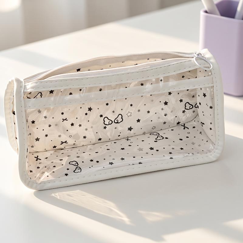 Cute Cat Star Transparent Zipper Pencil Case Large Capacity Student Pen Bag School Supplies Makeup Storage