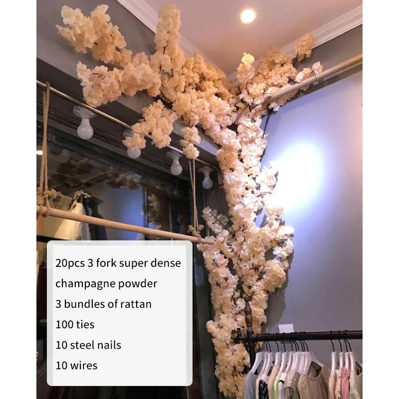 Artificial Cherry Tree Rattan Flower, Silk Wedding Background, Wall Decoration Flower, Home Decoration